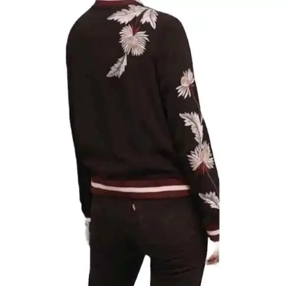 Anthropology Elevenses Solstice Embroidered Floral Bomber Jacket Size Small - Picture 3 of 15